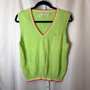 VTG 90s Tommy Hilfiger Lime Green Pink Yellow Knit Vest Y2K Colorful Women's XL